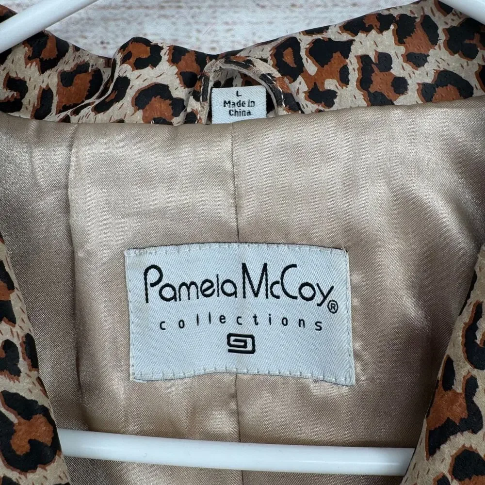 Pamela McCoy Collections Leopard Print Leather Blazer Women's Large Beige